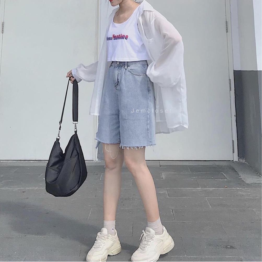 Quần short jean bò nữ dáng ngố lửng ống rộng chất bò trơn mền dày sịn quần đùi bò basic cạp cao ⚡