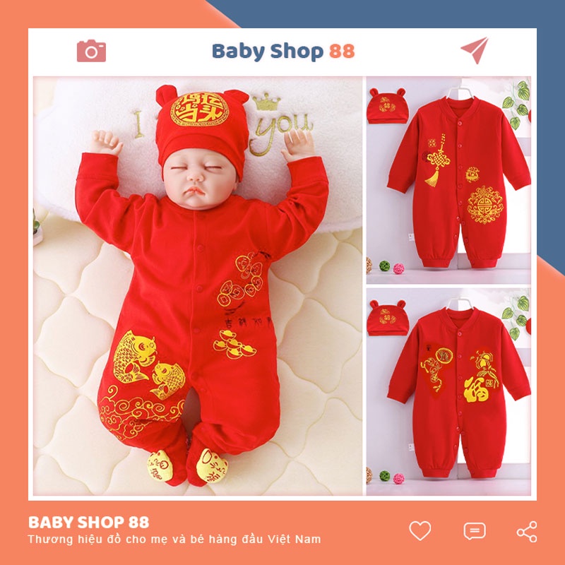 Body Dài Tay Cho Bé Tài Lộc Nỉ Bông Mền Mịn Kiểu Quần Áo Sơ Sinh Bé Trai Bé Gái - [BDD11-Nỉ]