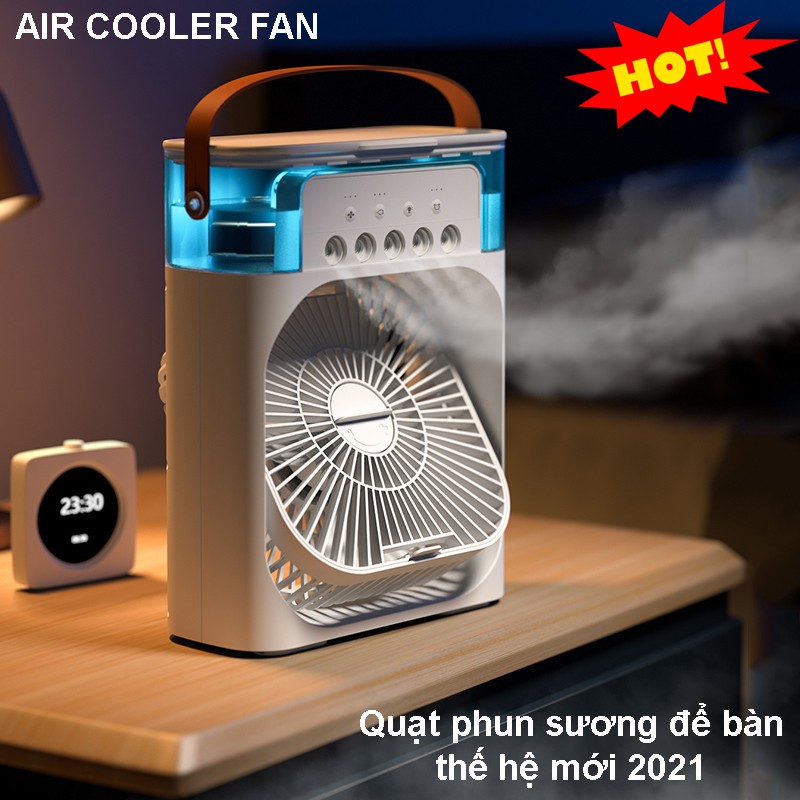 Quạt Điều Hòa Hơi Nước Để Bàn AIR COOLER FAN Với 3 Chế Độ Làm Mát, 5 Vòi Phun Sương, 7 Chế Độ Đèn LED, Dung Tích 600ml