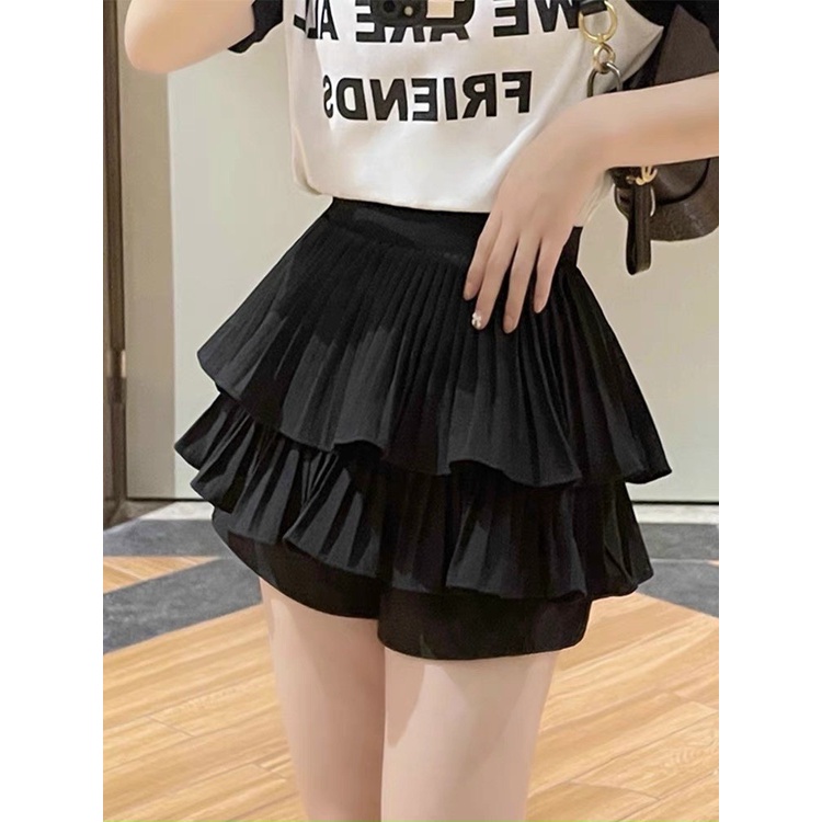 Chân váy xếp ly ngắn 2 tầng xòe kèm quần bên trong hàng Quảng Châu màu trắng đen nâu