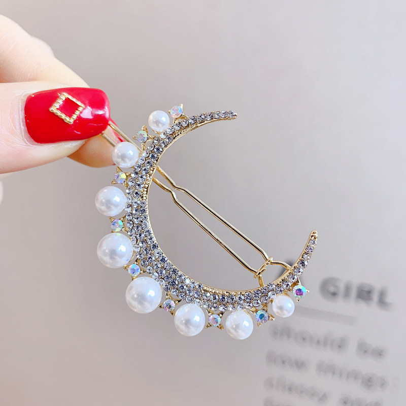 Kẹp tóc hình mặt trăng đính đá phong cách thời trang cho phái nữ