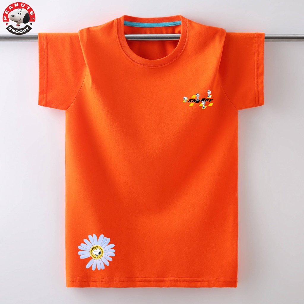Áo Thun Cotton Tay Ngắn Cổ Tròn In Hình Snoopy / Hoa Cúc Phong Cách Trung Hoa Cho Bé Trai