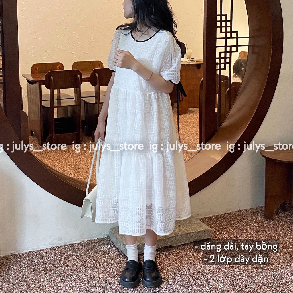 Váy babydoll viền cổ đen nơ tay Julys (ảnh thật kèm video)