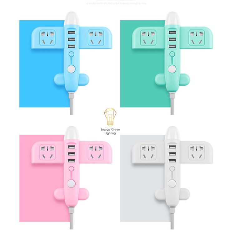 Ổ Cắm Điện Thông Minh Energy Green Lighting  Hình Máy Bay Có Đèn Ngủ Chuyển Đổi Đa Chức Năng - Có Đầu Cắm USB