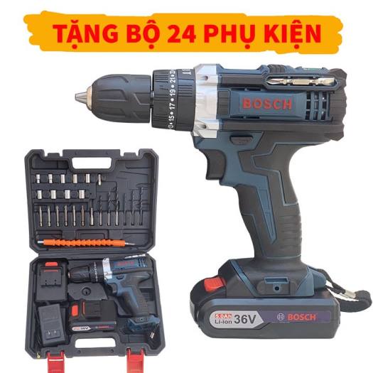 HÓT!!! Máy Khoan pin 36v Bosch 3 Chức năng Có Búa Tặng Kèm Bộ Phụ Kiện 24 chi tiết