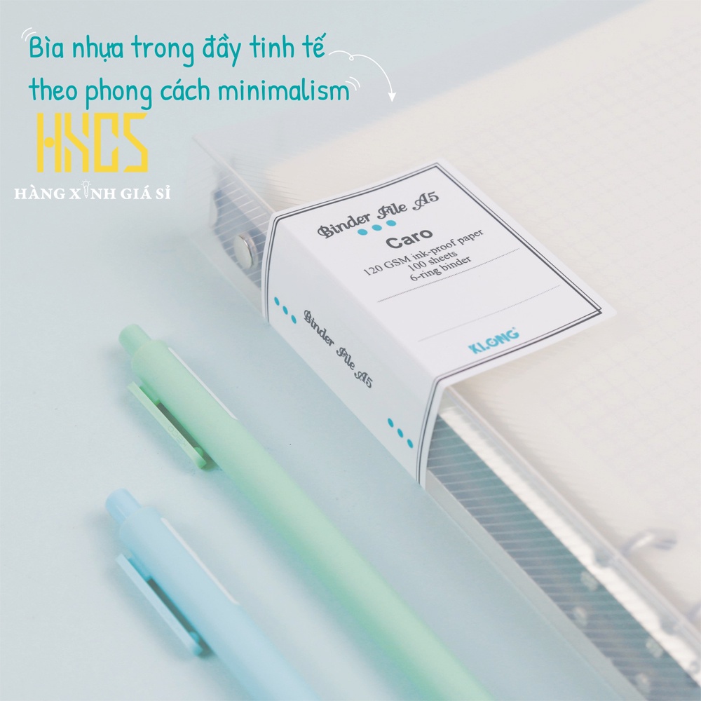 Sổ Binder File Caro nhựa kẹp còng A5, Sổ còng A5, 100 tờ, 120gsm