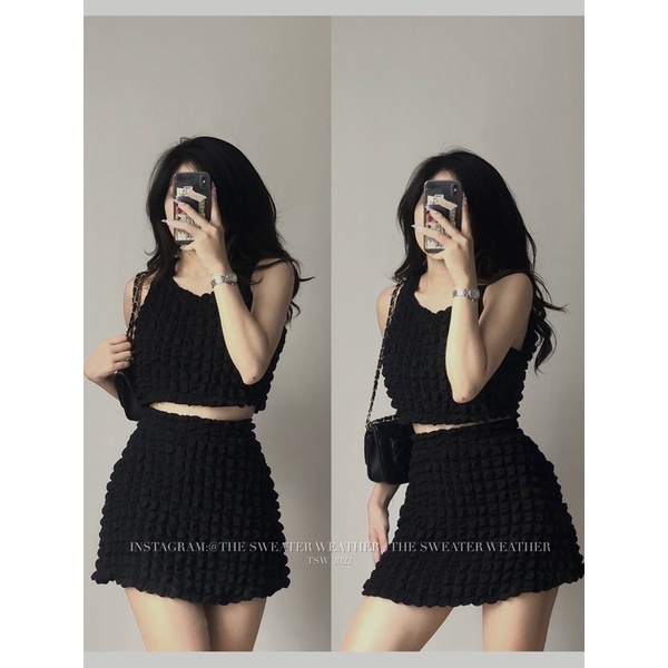 Set áo ba lỗ dáng croptop xốp phồng kèm chân váy the.sweaterweather TSW