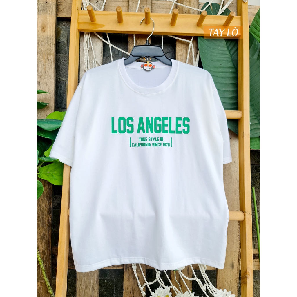 Áo phông áo thun nam nữ tay lỡ from rộng freesize chất cotton thoáng mát in hình chữ LOS ANGELES MOKISHOP