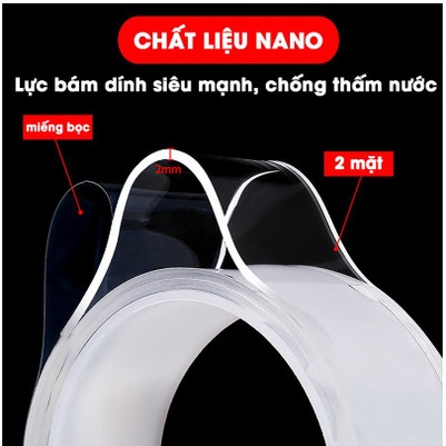 Băng dính 2 hai mặt keo dán trắng đa năng trong suốt 3m - Băng Keo Trong Suốt Chất Liệu Silicon Nano Siêu Dính