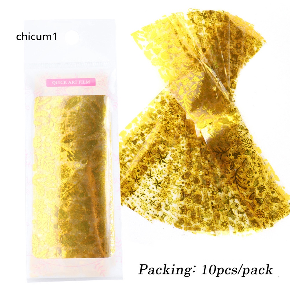 (Hàng Mới Về) Set 10 Miếng Dán Trang Trí Móng Tay Họa Tiết Bông Tuyết Giáng Sinh