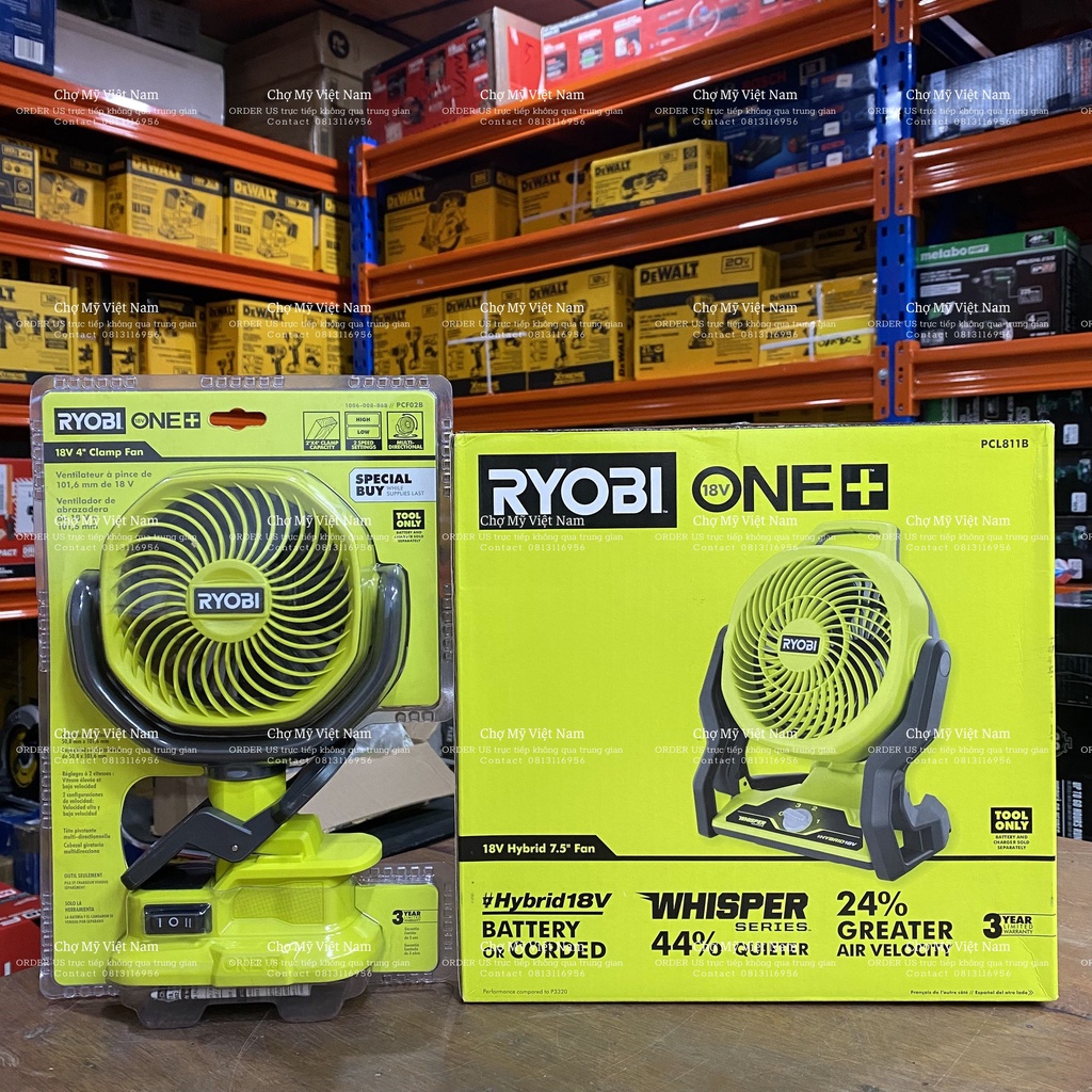 NHẬP MỸ - QUẠT PIN RYOBI PCF02B ONE+ 18V CORDLESS 4 IN. CLAMP FAN TOOL ONLY