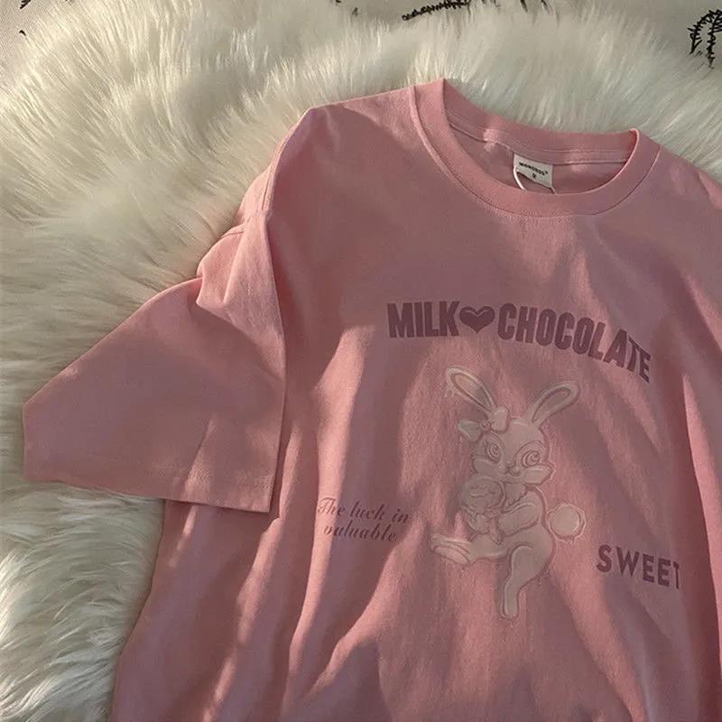 100% cotton Áo thun tay ngắn dáng rộng in họa tiết thời trang mùa hè 2023 phong cách Hàn Quốc dành cho bạn nữ