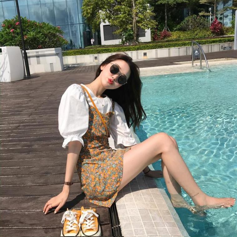 [Mã HANGXINH1 giảm 50k đơn tối thiểu 200k] Set váy hoa sơ mi trắng phong cách Hàn Quốc (Kèm ảnh thật) - V049 | BigBuy360 - bigbuy360.vn