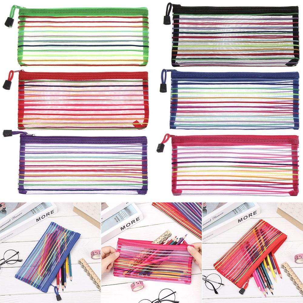 1 Túi Đựng Bút / Mỹ Phẩm / Tiền Xu Chất Liệu Nylon Màu Sắc Cầu Vồng Có Khóa Kéo Tiện Dụng