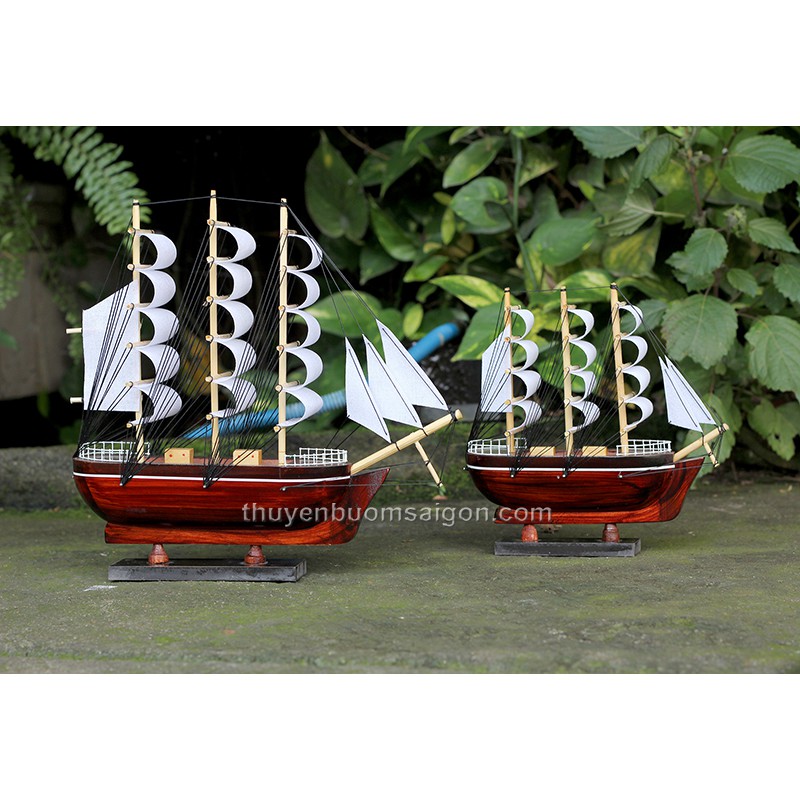 [Lắp ráp sẵn] Thuyền Gỗ Phong Thủy Trang Trí, mô hình thuyền buồm gỗ chở hàng Belem dài 21cm