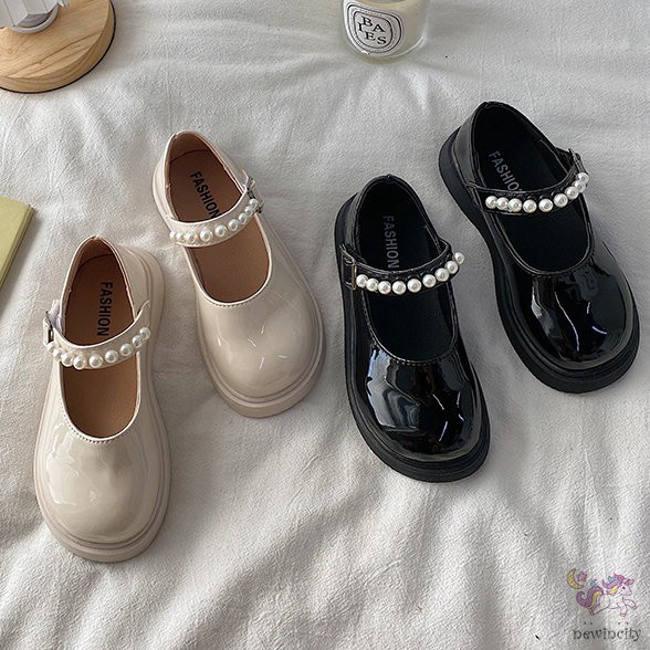 Giày Búp Bê Da Bóng Đính Ngọc Trai Phong Cách Hàn Quốc Dành Cho Bé Gái