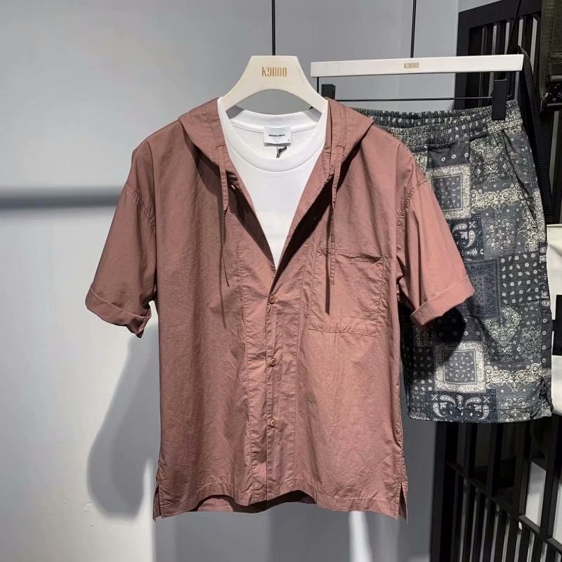 Men's Short Sleeve Shirt With Cap Korean Fashion