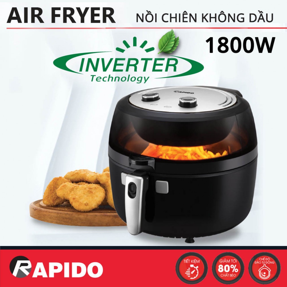 Giảm cân hiệu quả với Nồi Chiên Không Dầu Rapido 6.5L chiên rán đồ ăn nhanh chóng, thơm ngon, ròn rụm tốt cho sức khỏe