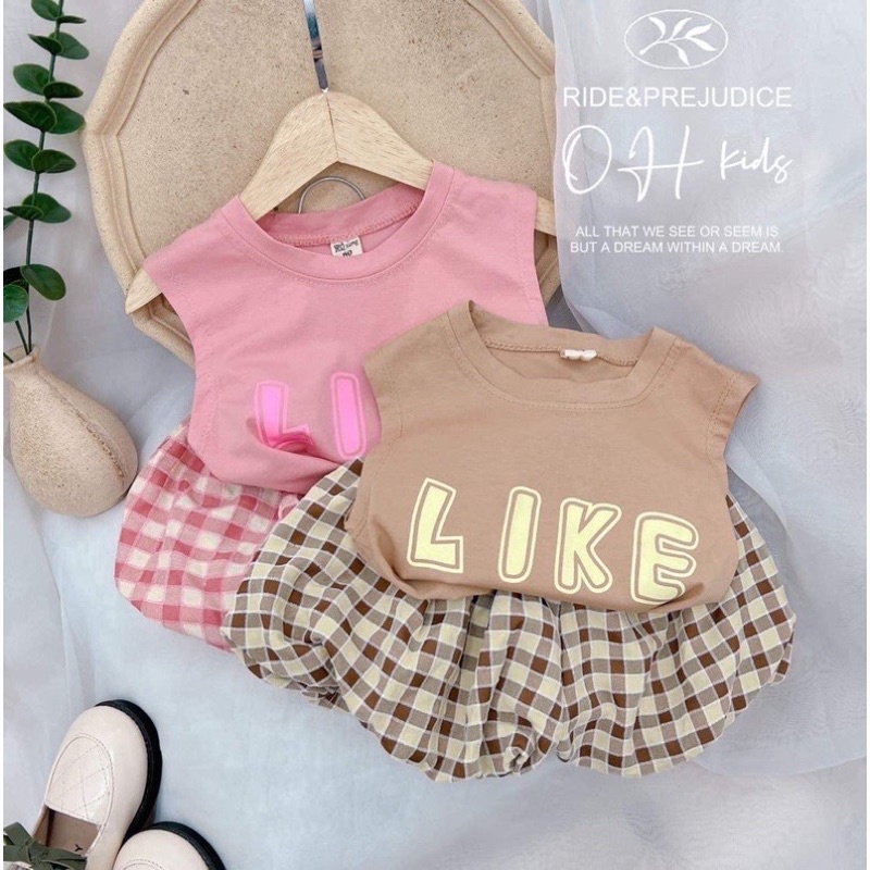 Set bộ hè cho bé gái mẫu chữ LIKE , chất cotton mềm mát thấm mồ hôi