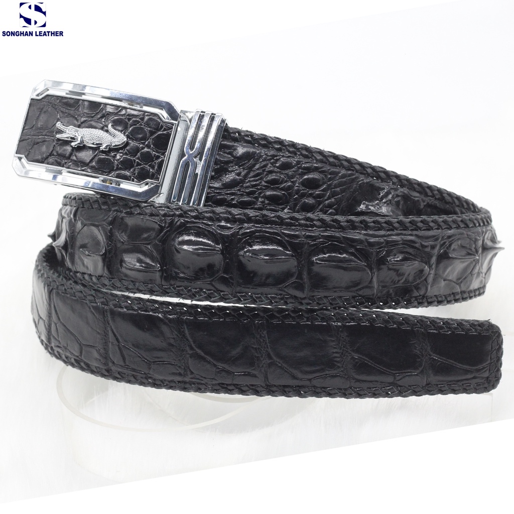 Dây Lưng Da Cá Sấu Gai Lưng Đan Viền Songhan Leather MB09.Thắt Lưng Bản 3.8cm Liền Không Nối.BH 12 Tháng