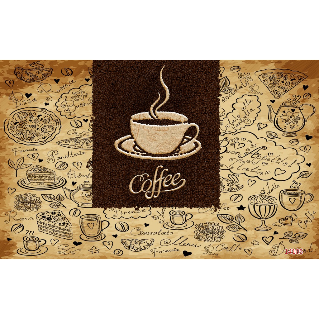 Tranh dán tường 3D trang trí nhà hàng cafe trà sữa trà chanh đẹp bền sang giá rẻ kt5