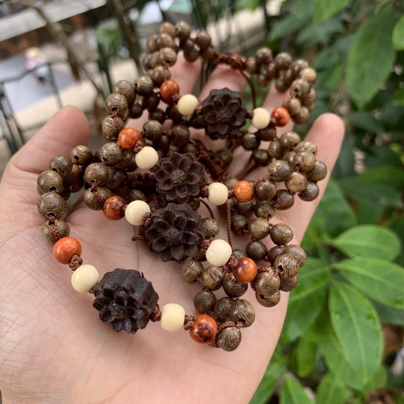 Vòng tay gỗ Trầm Hương mix Hoa Sen (Có thể tuỳ chỉnh kích cỡ) - An Yên, Thịnh Vượng - BH697 - HAHANCO