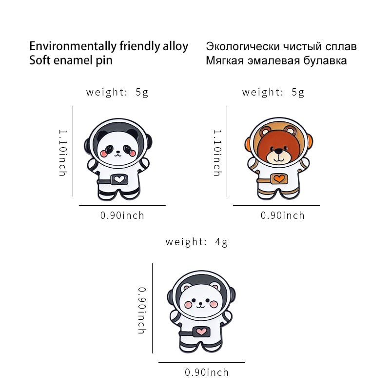 Ghim Cài Áo Kim Loại Hình Gấu Trúc / Mèo / Phi Hành Gia Dễ Thương