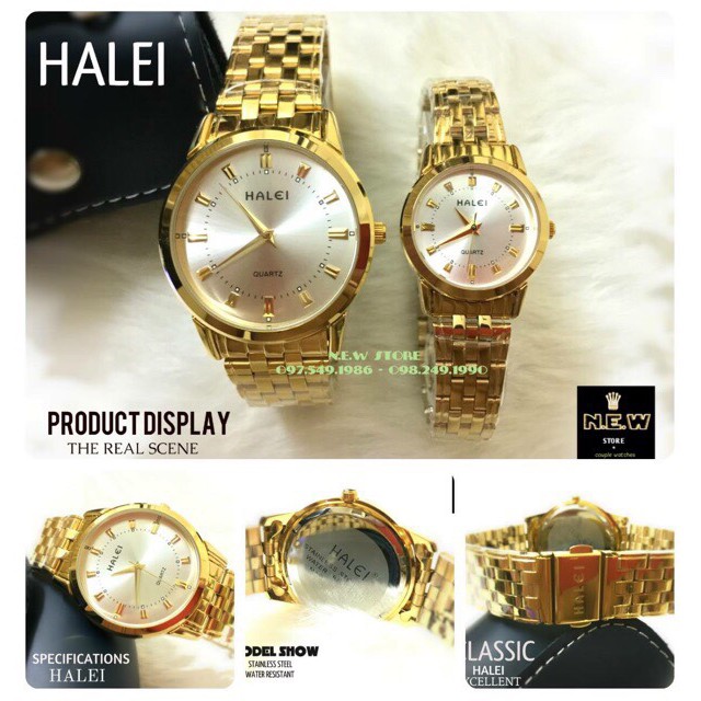 Đồng hồ cặp đôi dây thép Halei Gold platium sang trọng | BigBuy360 - bigbuy360.vn