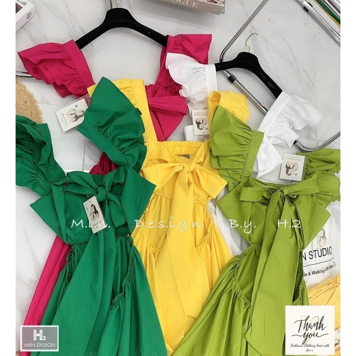 Váy thô maxi nữ nơ lưng tay cánh tiên form dáng xuông - Đầm maxi nơ tay hở lưng cho nữ | BigBuy360 - bigbuy360.vn