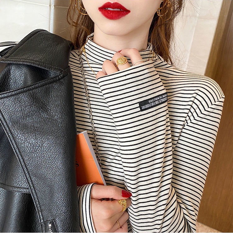 Áo thun nữ tay dài họa tiết sọc thời trang thu đông
