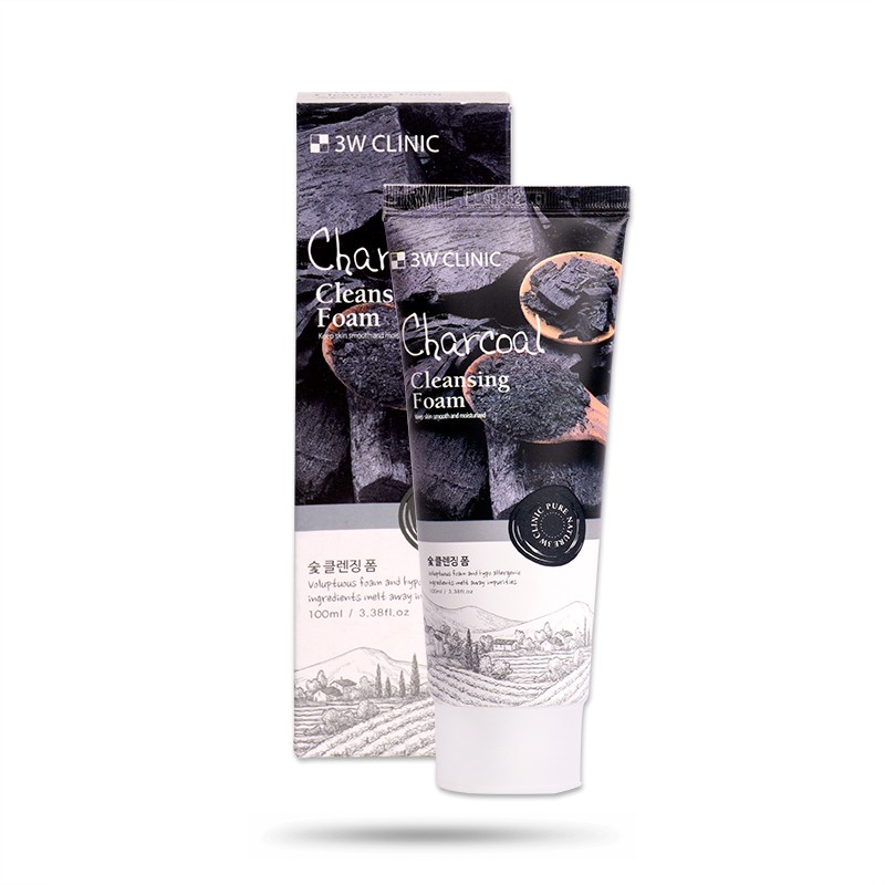 Sữa rửa mặt sạch sâu, ngừa mụn từ than hoạt tính 3W CLINIC CHARCOAL CLEANSING FOAM Hàn Quốc 100ml