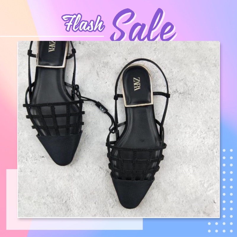 :Sandal Zara xuất bọc mũi đan ô lạ mắt-ord