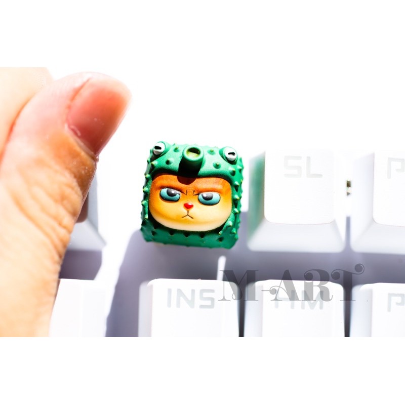 Nút bàn phím mèo dễ thương và chiếc mũ cá nhím - Meowy artisan keycaps