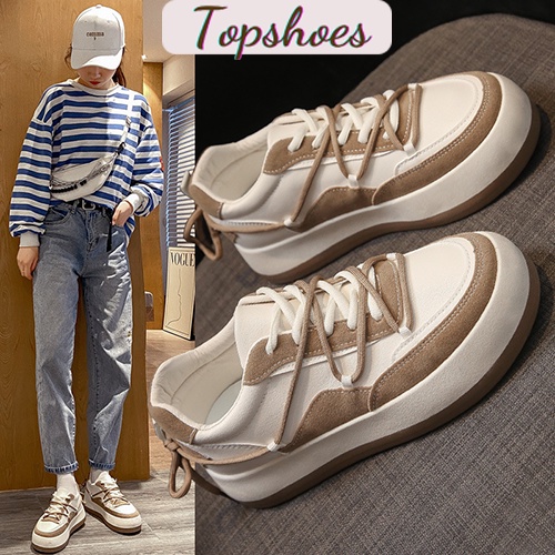 Giày bánh mỳ nữ phong cách Hàn Quốc hot 2023 màu trắng be da lộn cao cấp chống bẩn Top Shoes Size 36-40