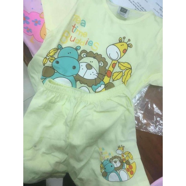 Bộ Quần Áo Cộc Tay Cài Vai Cotton In Hoạ Tiết Con Vật Cho Bé Trai, Bé Gái