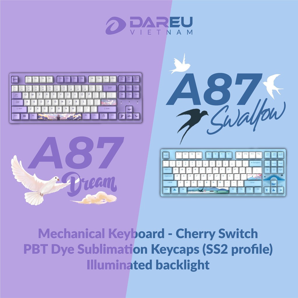 Bàn phím cơ Gaming DAREU A87 Cherry Switch (Childhood,summer,Dream,Swallow)