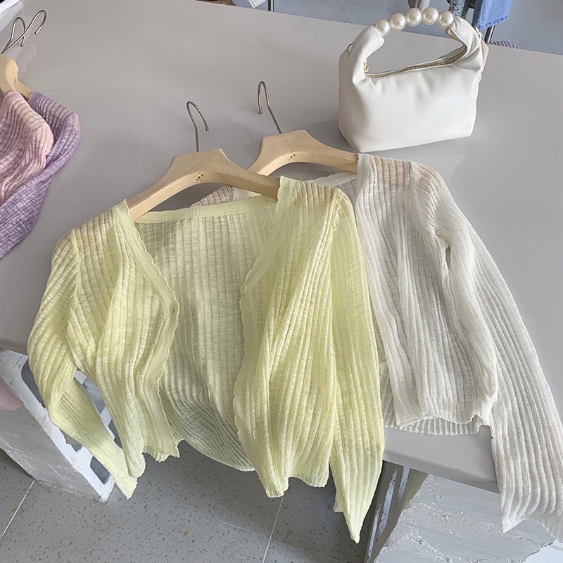 Áo khoác len cadigan dáng croptop mỏng 1 cúc  dáng Hàn Quốc - KLM13