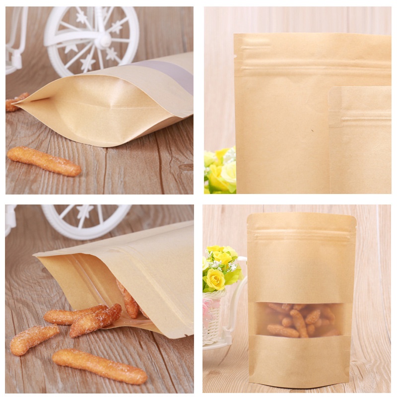 Set 10 túi giấy kraft có khóa kéo dùng để đựng bảo quản thực phẩm khô tiện dụng