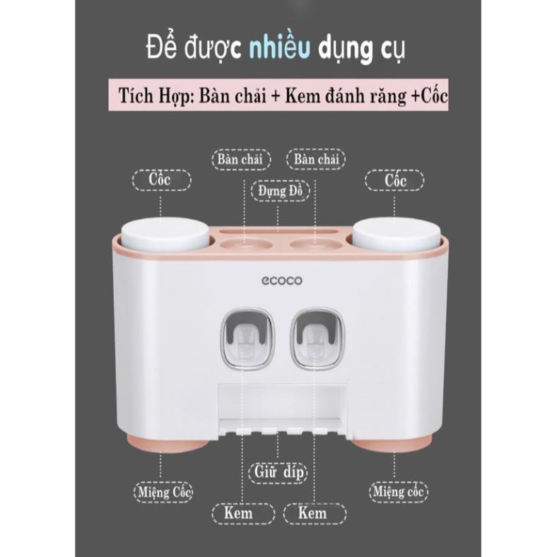 [Loại 1 Tốt Nhất] Bộ dụng cụ nhả kem đánh răng tự động 4 cốc kèm giá treo bàn chải Ecoco - Gia Dụng Thông Minh