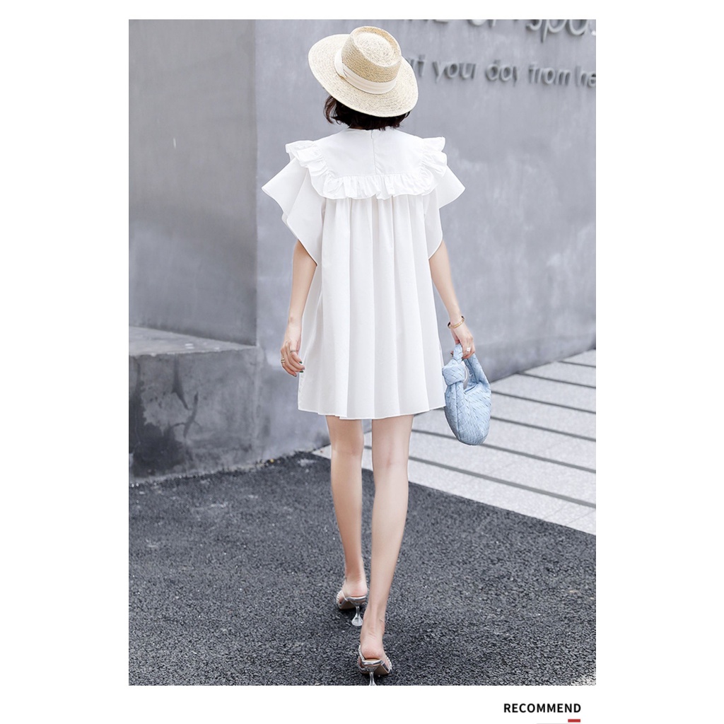 Váy đầm xếp ly quảng châu dáng ngắn, Đầm trắng dự tiệc tiểu thư cổ bèo dễ thương kiểu hàn | WebRaoVat - webraovat.net.vn