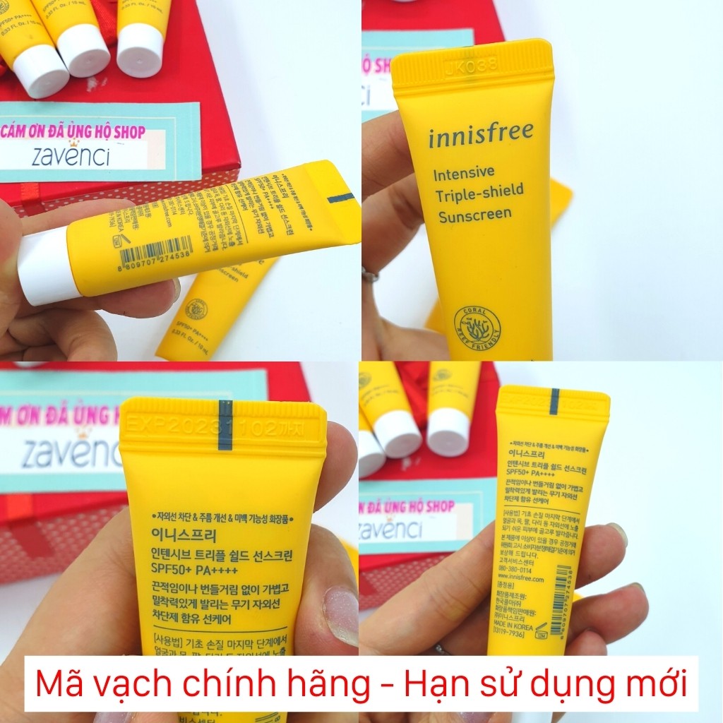 Kem Chống Nắng INNISFREE Chống Nắng Kiềm Dầu 3 Trong 1 Intensive Triple-Shield Sunscreen SPF 50+/PA++++ (10ml - mini)