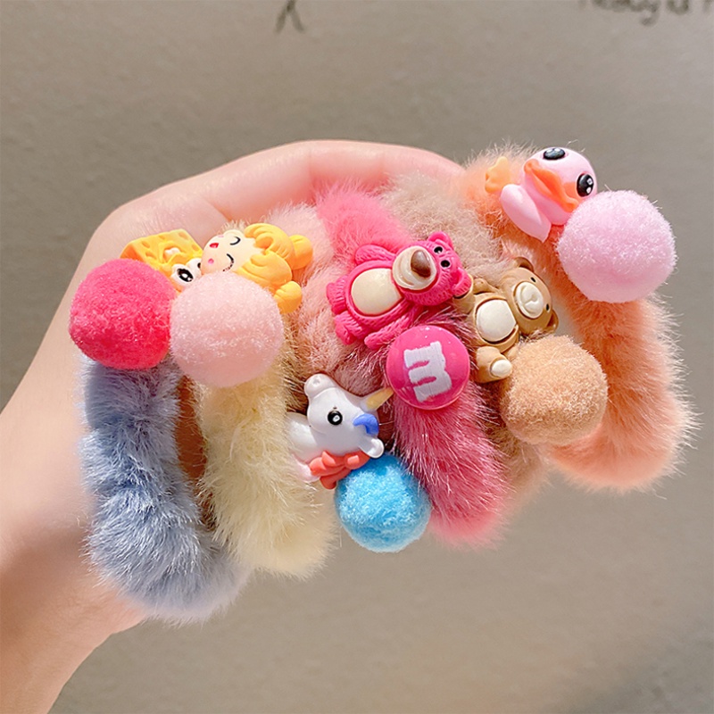 Dây buộc tóc kiểu hoạt hình bằng nhung lông dễ thương phong cách Hàn Quốc