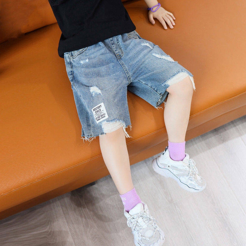 Quần Short Jean Rách Mỏng Năm Tấc Thời Trang Mùa Hè 2021 Phong Cách Mới Cho Bé Trai