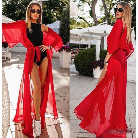 Áo khoác ngoài bikini vải voan dáng dài thời trang mùa hè cho nữ
