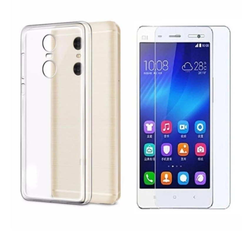 Bộ ốp lưng Silicon cao cấp Xiaomi Redmi Note 4X + Kính cường lực (Trong suốt)