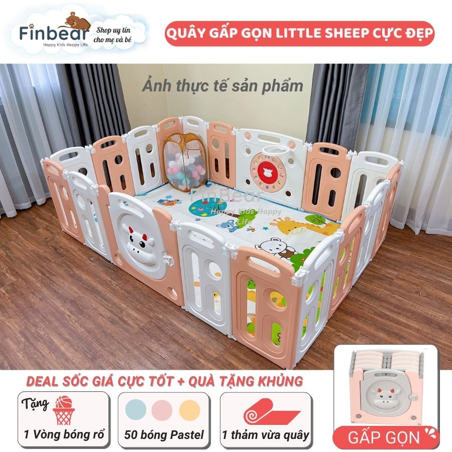 Quây cũi nhựa cho bé Little Sheep, Cũi nhựa gấp gọn an toàn cho bé nhiều kích thước sẵn 2 màu FINBEAR