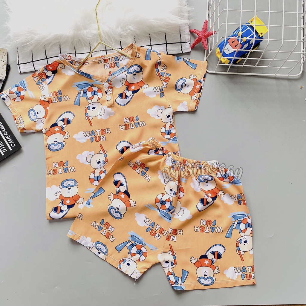 Bộ cộc hè bé trai, vải lanh lụa ( tole) loại 1 size 5-22 kg