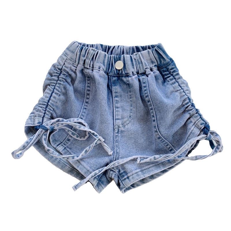 Quần Short Denim Dây Rút Co Giãn Phong Cách Hàn Quốc Thời Trang Mùa Hè Cho Bé Gái 5 Tuổi