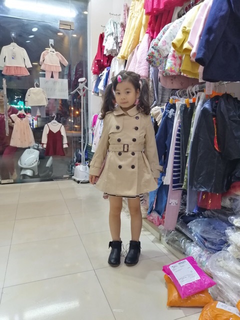 Trench coat buộc eo kẻ 2 màu