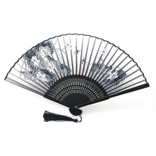 Quạt giấy Nhật Bản cổ trang trang trí bông hoa sen nở thanh tao sang trọng